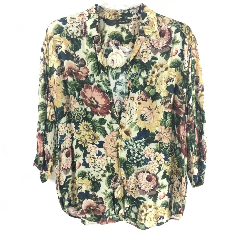 4/25 Zara Womens Floral Print Blouse Shirt Loose - Picture 1 of 8